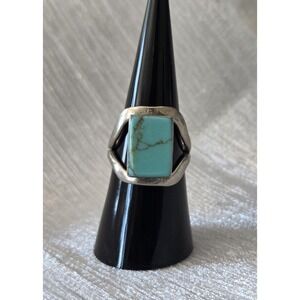 Vtg Native American Large Turquoise 2 Band Sterling Silver 925 Ring Size 6.75